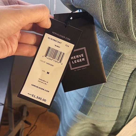 HERVE LEGER "Noma" A-line dress in cascade blue. NWT size medium - Picture 7 of 11